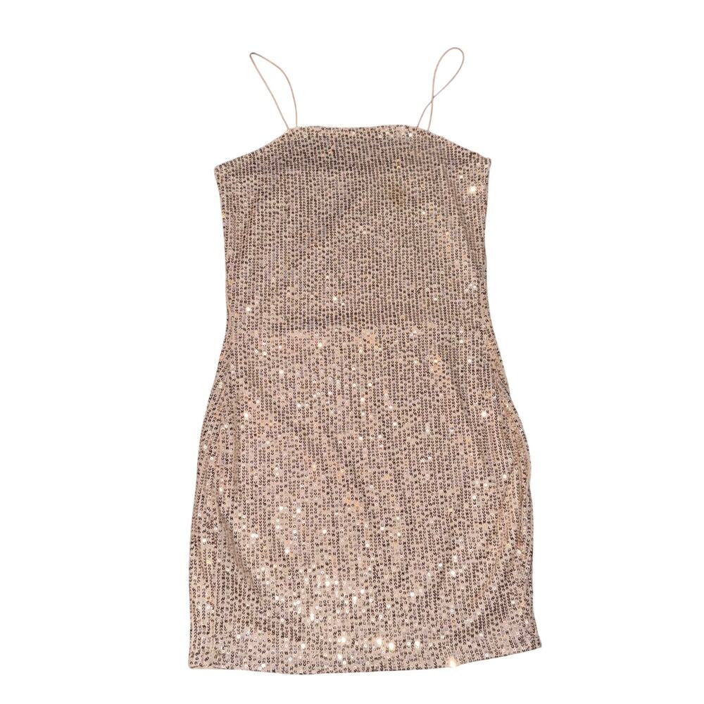 CBR Champagne Rose Gold Sequin Bodycon Mini Dress Size Small